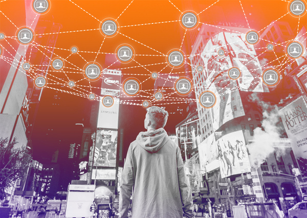 Block Chain Network Concept Over Cityscape - Distributed Ledger