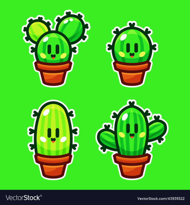 cactus cartoon set