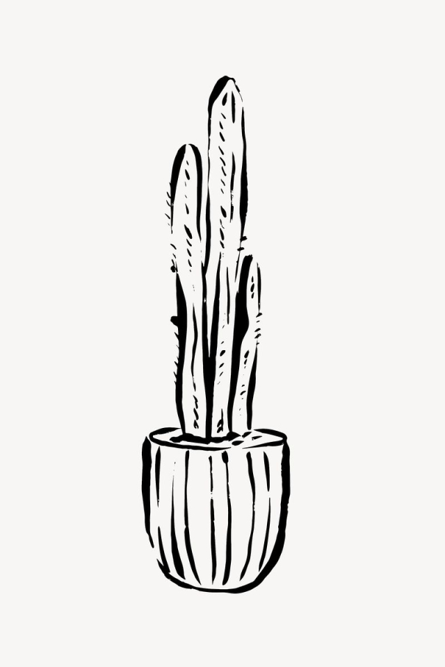 Cactus line art, Chinese brush | Free Photo - rawpixel