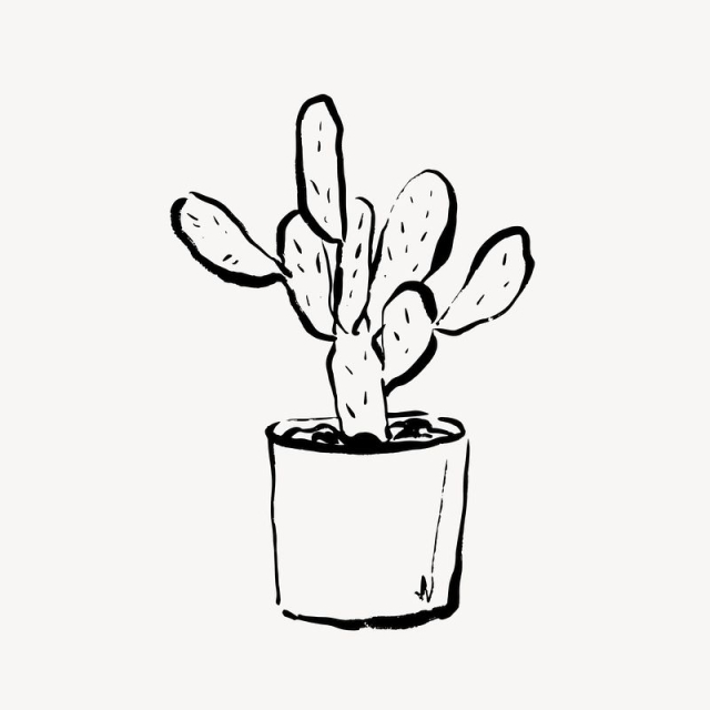 Cactus line art, Chinese brush | Free Photo - rawpixel
