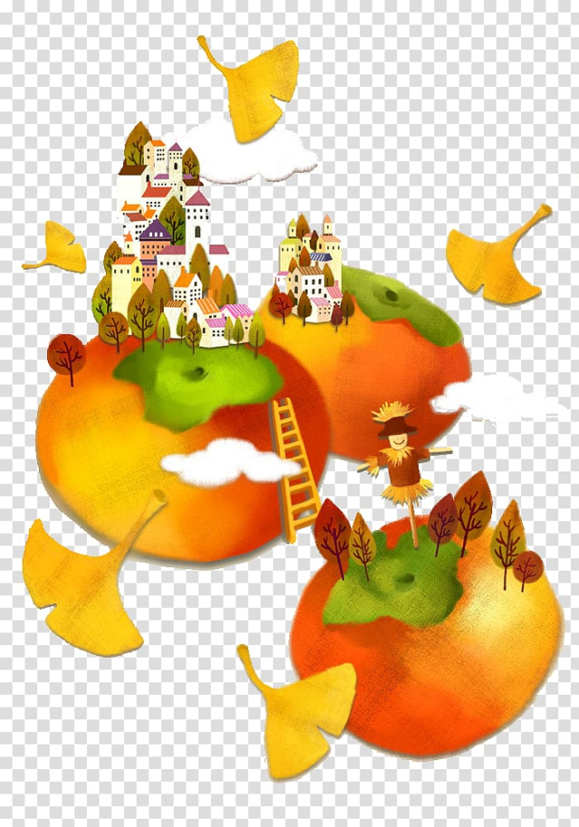 Cartoon Persimmon Watercolor painting Illustration, Kingdom of persimmon transparent background PNG clipart