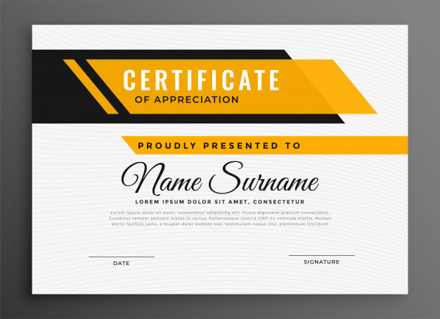 Certificate award diploma template in yellow color Free Vector