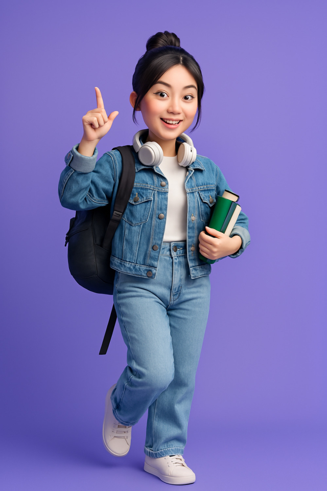 Cheerful Student with Backpack and Books