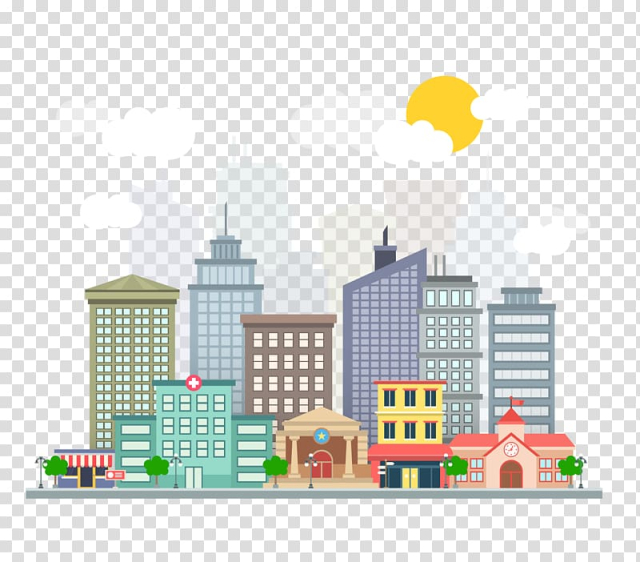 City buildings animated illustration, Lucknow Smart Cities Mission Smart city Internet of Things Plan, city building transparent background PNG clipart