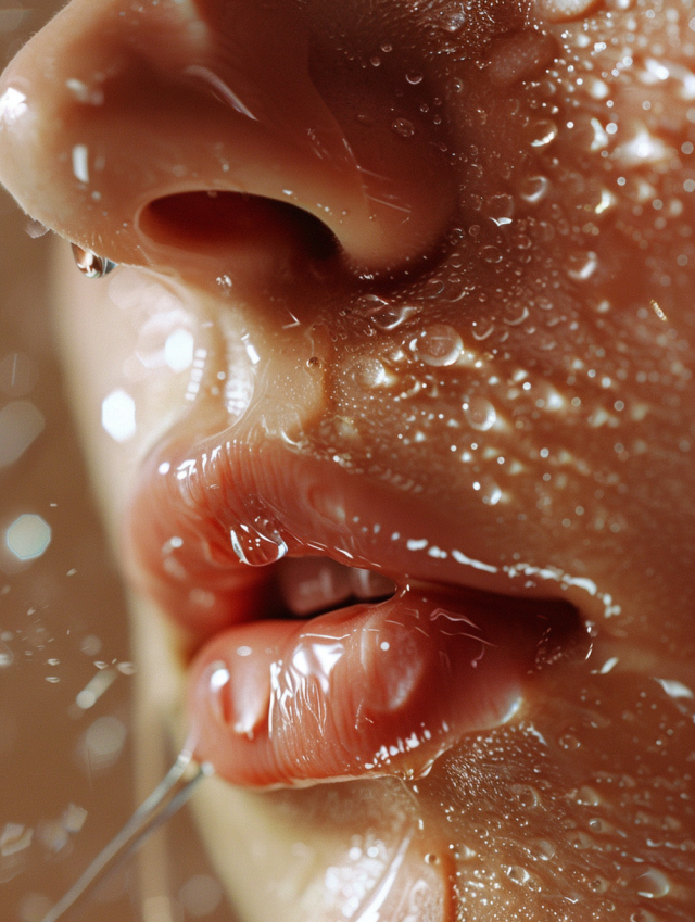 Close-Up of Women's Face with Water Droplets
