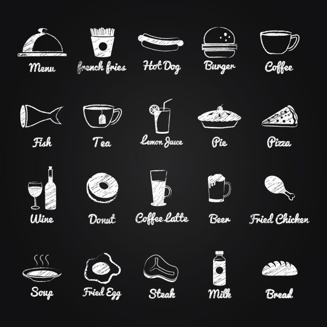 Collection of restaurant menu icons
