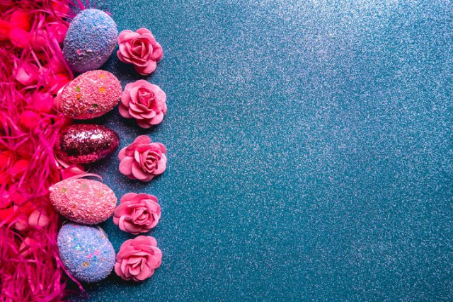 Colorful Easter Decorations with Glitter and Roses