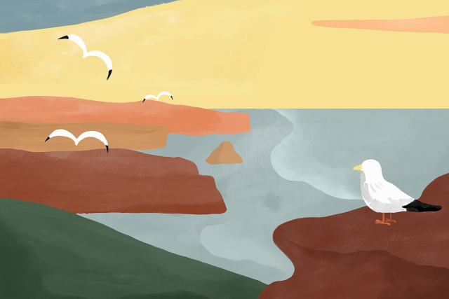 Colorful seaside watercolor shore background | Free PSD - rawpixel