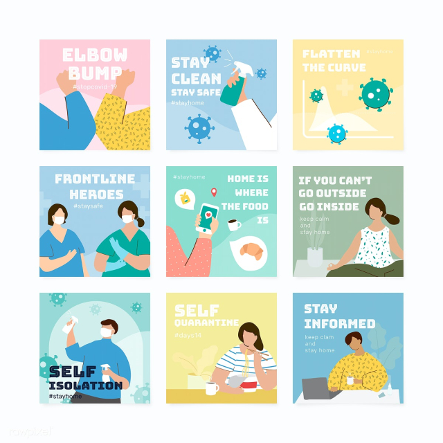 Coronavirus prevention social post set vector | Free vector - 2304772