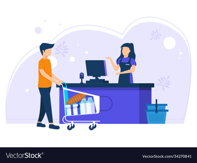 customers queue at grocery or supermarket