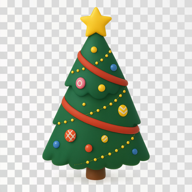 Cute Cartoon Christmas Tree with Decorations