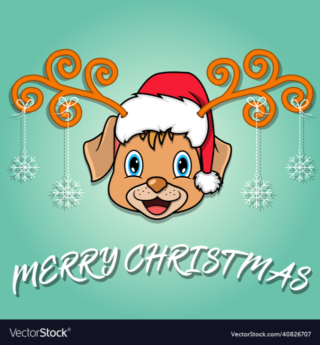 cute dog head cartoon christmas card wearing hat