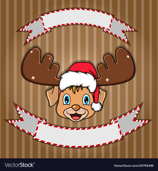 cute dog head with christmas hat blank label