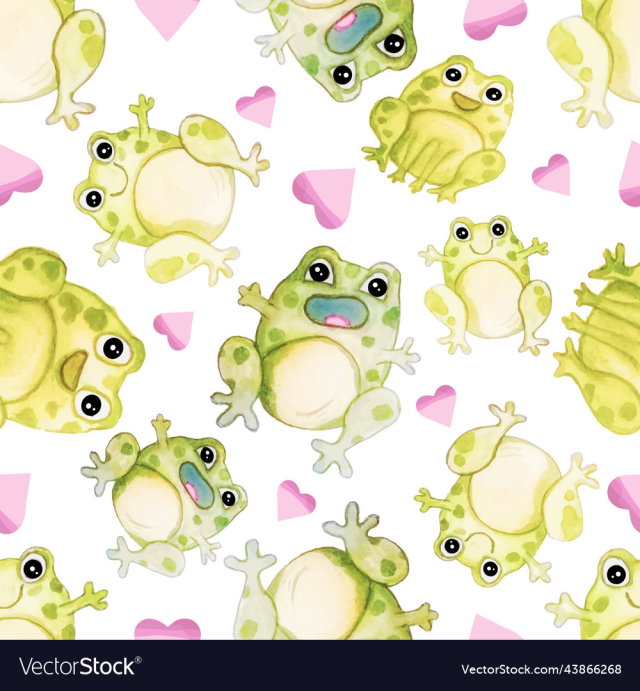 cute frogs with hearts seamless pattern