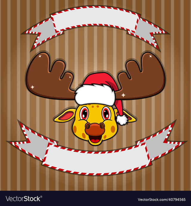 cute giraffe head with christmas hat blank label