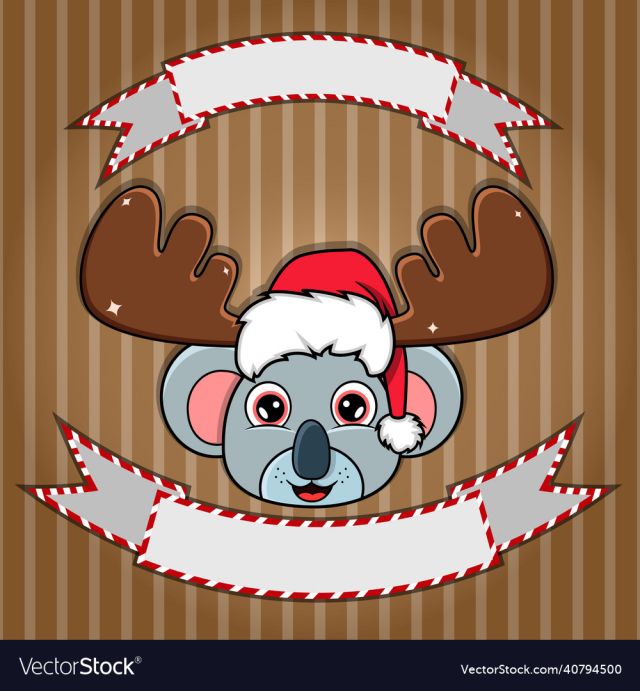 cute koala head with christmas hat blank label