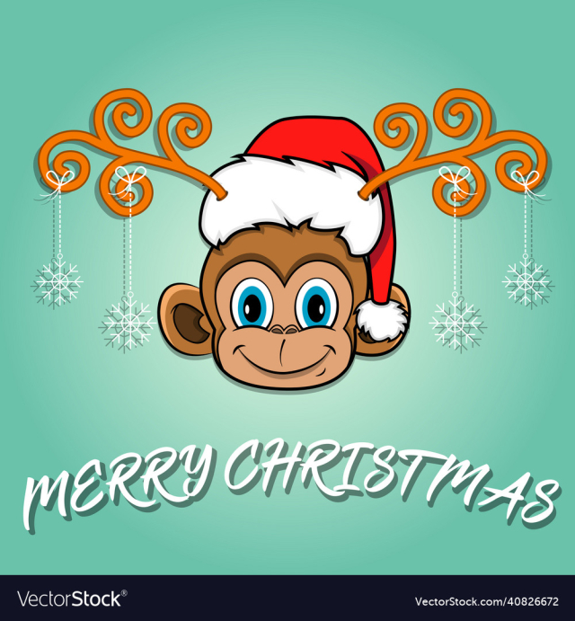 cute monkey head cartoon christmas card wearing