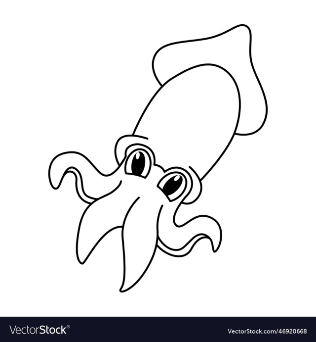 cute squid cartoon coloring page for kids