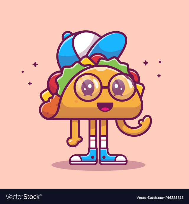 cute taco wearing hat and sunglasess cartoon
