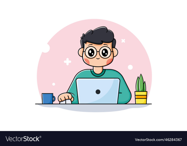 cute teen boy using a laptop