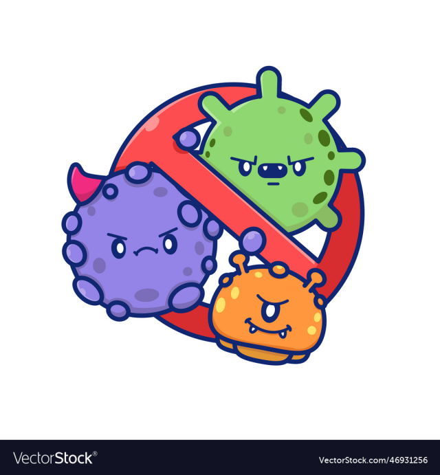 cute virus cartoon with stop sign cartoon