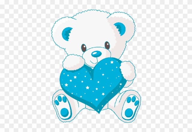 Cute White Baby Bear With Blue Love Heart - Cute Teddy Bears With Hearts