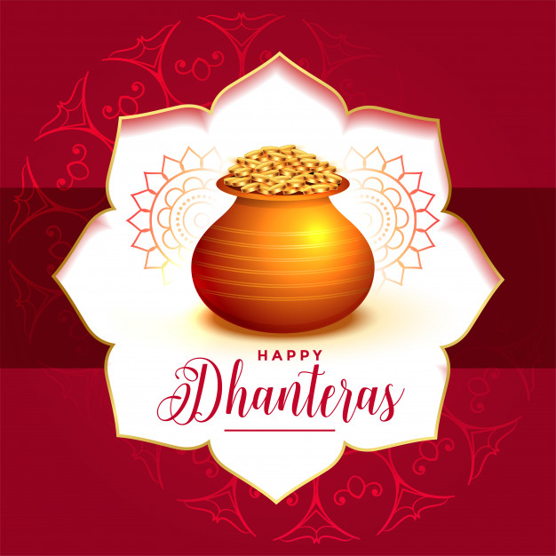 Decorative festival card for dhanteras day Free Vector