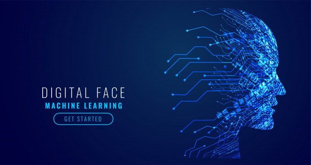 Digital technology face artificial intelligence Free Vector