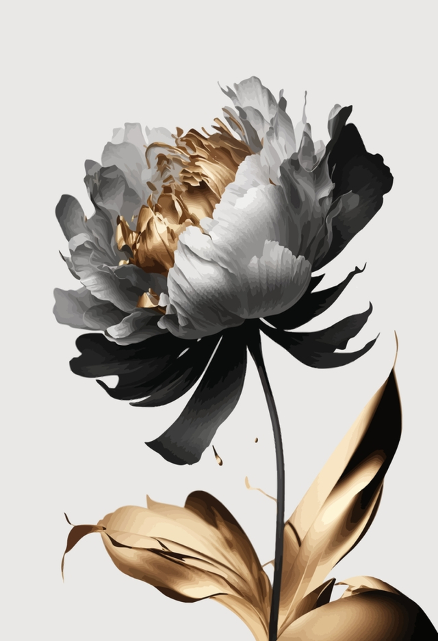 Elegant Black and Gold Peony