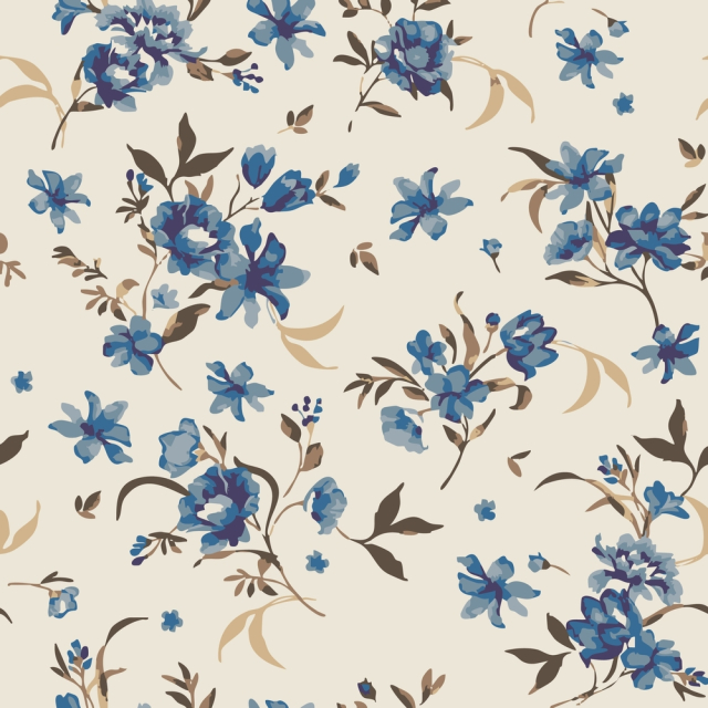 Elegant Blue Floral Pattern on Cream Background
