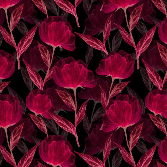 Elegant Red Floral Pattern on Black Background
