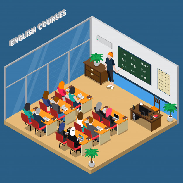 English courses isometric composition Free Vector
