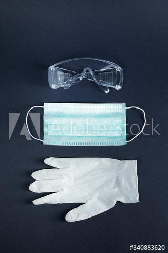 Face mask with goggle and latex gloves for coronavirus protection