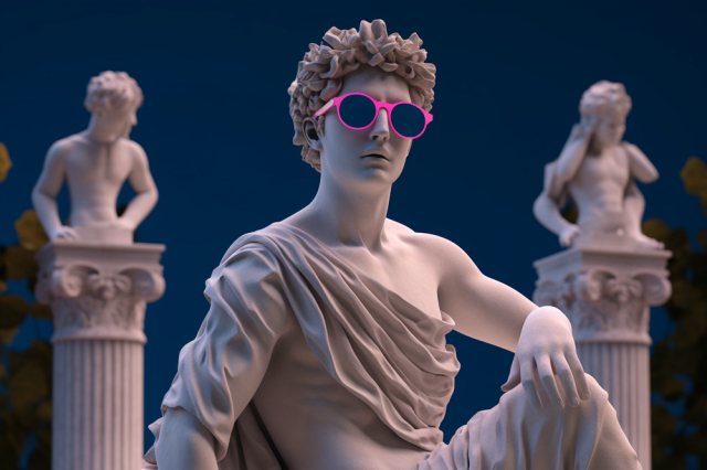 fashionable ancient statue with sunglasses