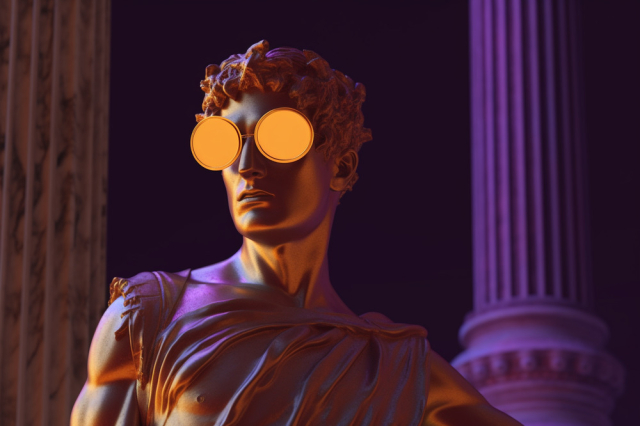 fashionable ancient statue with sunglasses