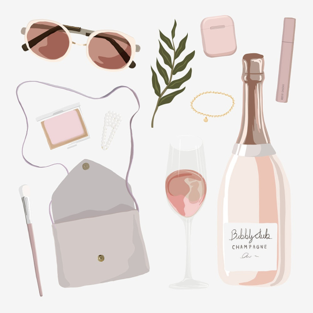 Feminine aesthetic clipart, pink essentials | Free PSD Illustration - rawpixel