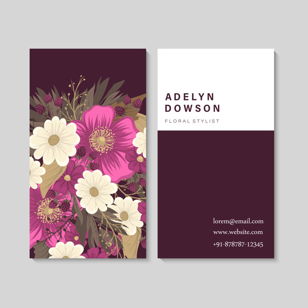 Flower business cards hot pink flowers Free Vector