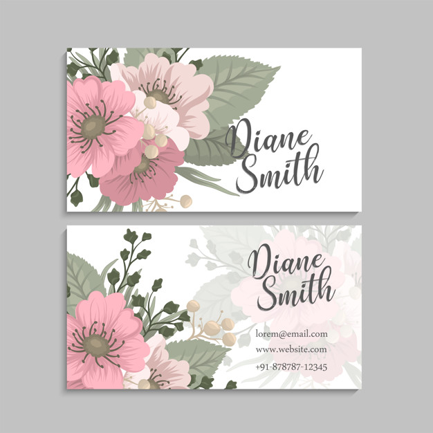 Flower business cards pink flowers Free Vector