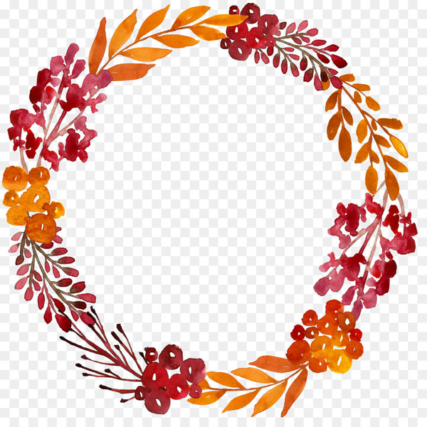 Flower Watercolor painting Garland - Round watercolor flower border 