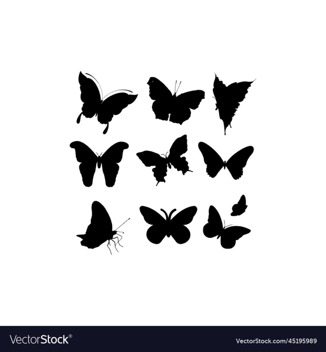 flying butterfly set silhouette icon