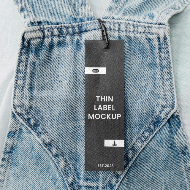 Free Thin Label with Jeans Mockup
