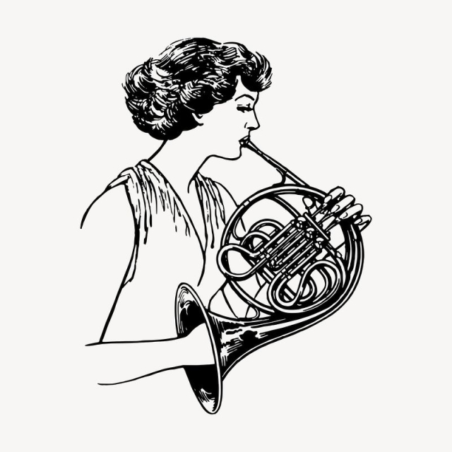 French horn instrument clipart, vintage | Free Vector - rawpixel