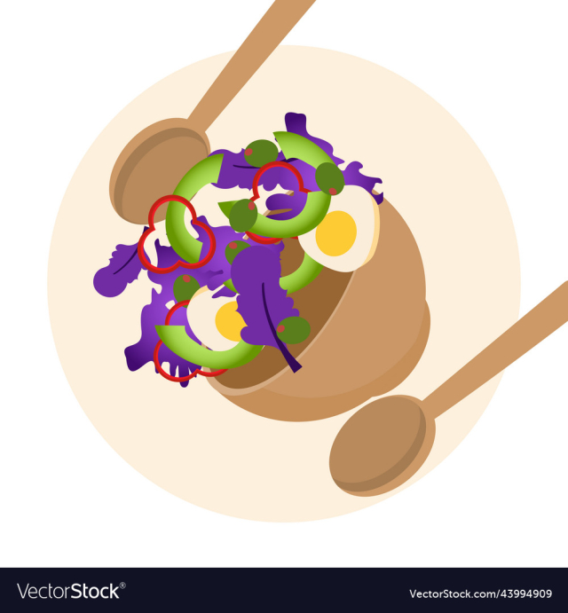 fresh mix purple salad in the wooden bowl