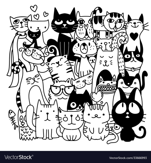 funny hand drawn cats animals with adorable