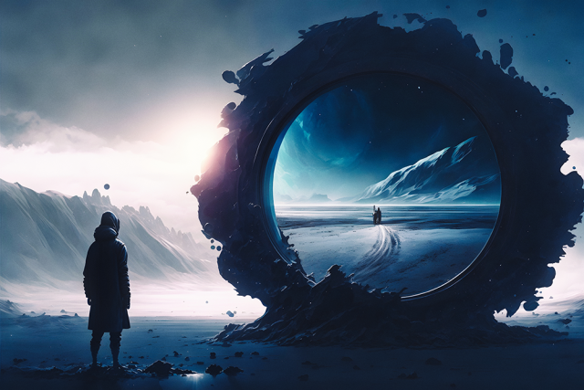 Futuristic illustration of a person travelling through the time