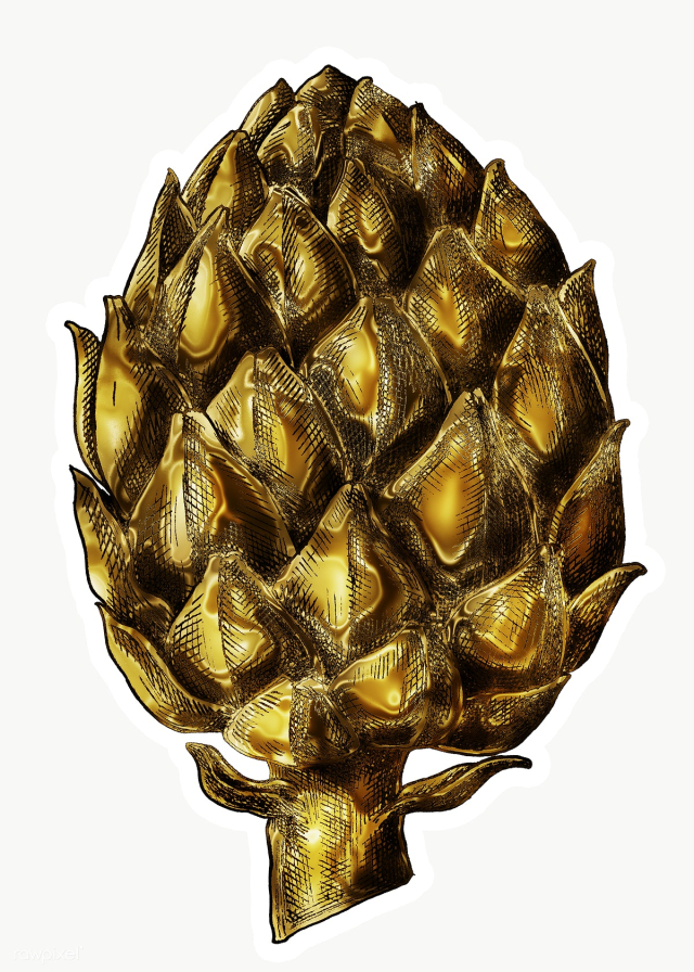 Gold artichoke sticker with a white border | Free transparent png - 2366524