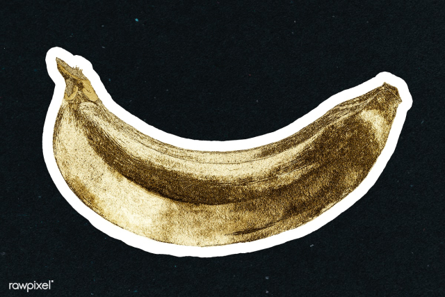 Gold banana fruit sticker with a white border | Free illustration - 2355390