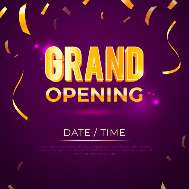 Grand opening with golden confetti Free Vector