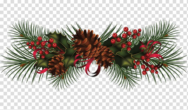 Green leaf and red berry , Christmas Garland Wreath , Pine cone decoration transparent background PNG clipart