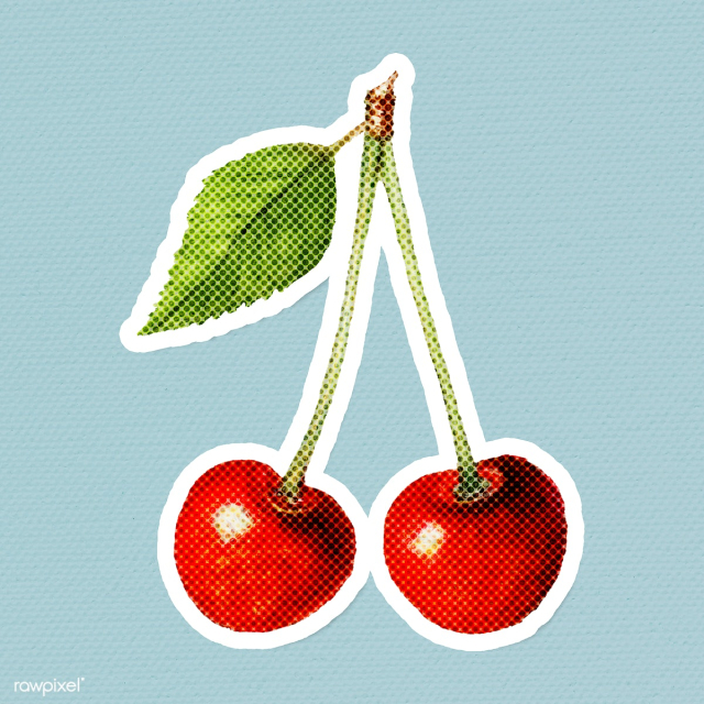 Halftone red cherry sticker with a white border | Free illustration - 2351226